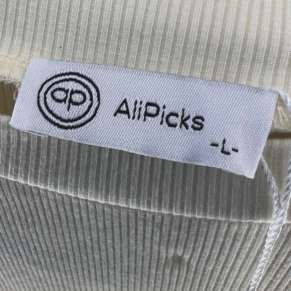 AliPicks Girls  Ivory Ribbed Knit Cotton Tie Front Long Sleeve T-Shirt Size‎ L
